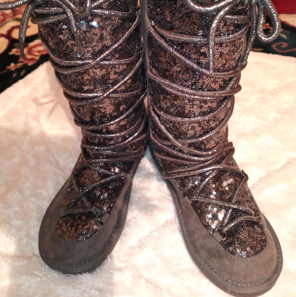 Justice, girls boots size 8, sequins tall suede